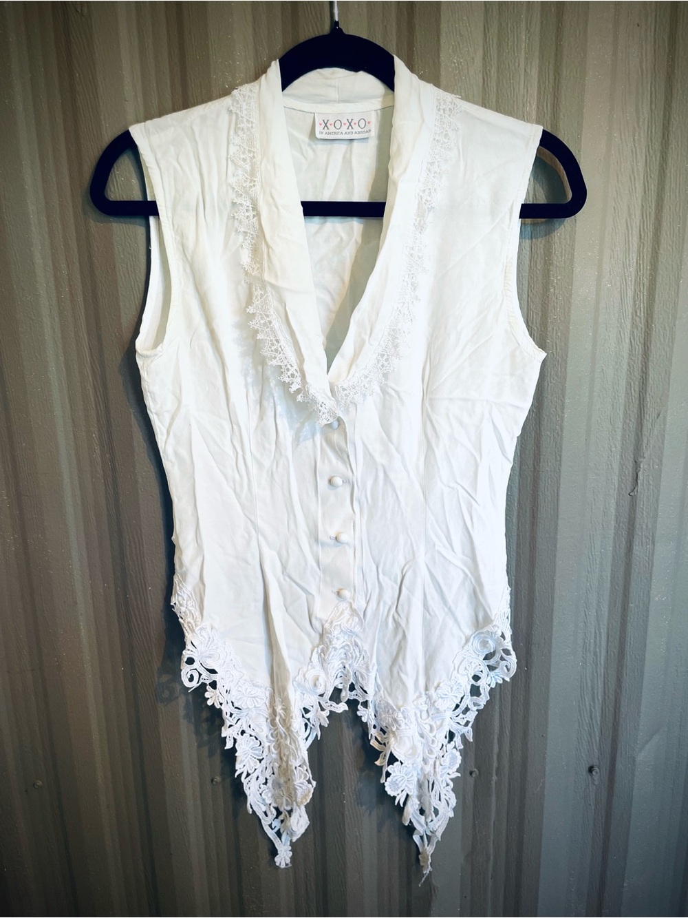 Xoxo VTG Y2K White Sleeveless Top Button Lace Trim Cottage Prairie Coquette sz S - Picture 10 of 15